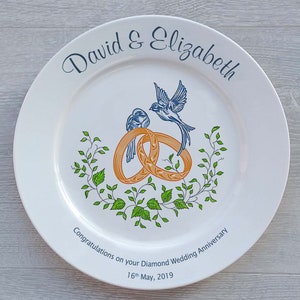 Personalised Diamond Wedding 60th Anniversary Gift Fine Bone China 2 Sizes 4 Designs Optional Gift Box, Plate Stand or Hanger image 5