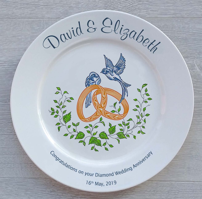 Personalised Diamond Wedding 60th Anniversary Gift Fine Bone China 2 Sizes 4 Designs Optional Gift Box, Plate Stand or Hanger image 5