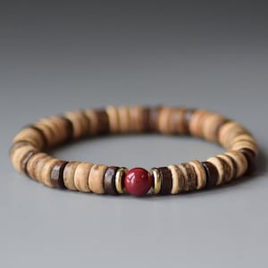 Coconut Wood Beaded Bracelet: Boho Yoga Beach Surfer Style