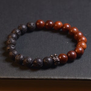 Dragon Bracelet Mens,Wood and Onyx Ying Yang Beaded Bracelet For Men jewelry,Qi Taoism bracelet Gift for men women