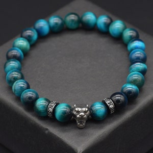 Blue Tiger Eye Beaded Bracelet Men,Birthday Gifts,Anxiety Bracelet,Tiger Charm Mens Bracelet,Tiger Eye Beads Bracelet,Gifts For Men