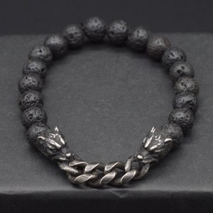 Black Panther Bracelet Men,Lava stone Beaded Bracelet For Men, Jewelry Gift For Boyfriend Men Him Valentines Day Gift