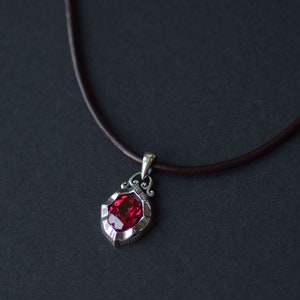 Vintage robijnketting, rode ovale robijnketting, 925 sterlingzilveren edelsteenketting, juli geboortesteenketting voor hem haar, cadeau voor mannen vrouwen