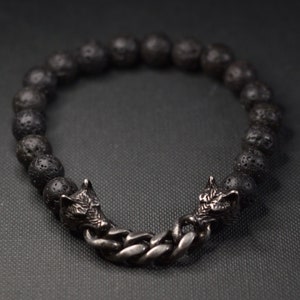 Wolf Bracelet Men,Witcher Inspired Wolf Jewelry,Lava stone Beaded Bracelet,Viking Bracelet,Gift for BF Men Him,Birthday Gifts,ValentinesGift