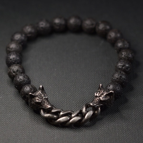 Wolf Bracelet Men,Witcher Inspired Wolf Jewelry,Lava stone Beaded Bracelet,Viking Bracelet,Gift for BF Men Him,Birthday Gifts,ValentinesGift