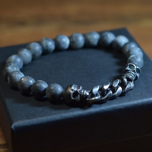Vampire Skull Labradorite Beaded Bracelet,Biker Jewelry,Charm Bracelet,Day of the Dead,Mens Bracelet,Skull Jewelry,Birthday Gifts For Men