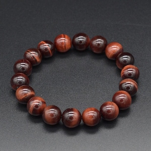 Tiger Eye Beaded Bracelet Men: Red & Yellow Gemstone, 12mm Beads