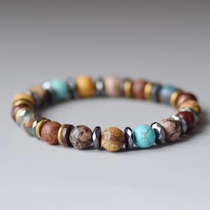 Pulsera de verano para hombre, pulsera de surfista, pulsera de piedra mixta, pulsera de color turquesa, pulsera de hombre boho, pulsera de piedra preciosa para hombre, pulsera de playa para hombre