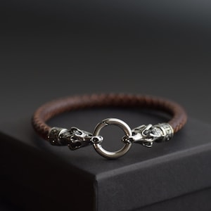 Stainless Steel Skull Bracelet Men,Mens Skull Bracelet,Leather Bracelet For Men,Gothic Bracelet Gift For Boyfriend Men Him ValentinesDayGift