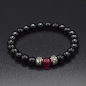 Ruby & Black Onyx Beaded Bracelet - 8mm Gemstone Jewelry