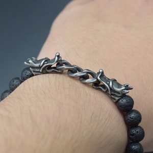 Östlichen Drachen Armband Männer, Lava Stein Holz Perlen Armband für Männer, Schmuck Geschenk für Freund Männer ihn Valentinstag Geschenk