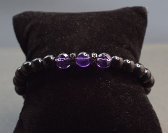 Natural Amethyst Bracelet Onyx Beaded Bracelet For Women Men Natural Gemstone Adjustable Bracelet,Stone Bracelet Birthday Gift For Her Him