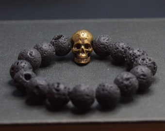 Bracelet perlé en pierre hommes, bracelet à breloques crâne, bracelet pour hommes, bracelet perlé noir pour hommes, cadeau de bijoux pour hommes pour hommes
