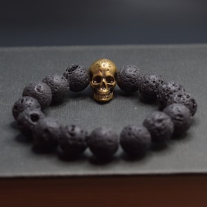 Stone Beaded bracelet men,Skull Charm Bracelet,Mens Bracelet, Mens Black Beaded Bracelet for Men, Mens Jewelry Gift for Men