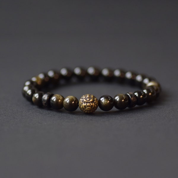 Mahakala Bracelet,Tibetan Buddhism Bracelet,Golden Obsidian,Protection Bracelet,Lucky Bracelet,Yoga Meditation Prayer Bracelet, MensBracelet