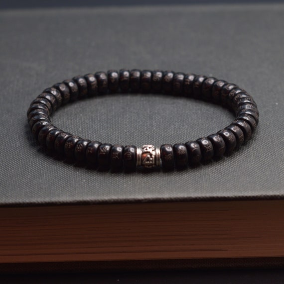 Tibetan Lucky Bracelet,Natural Wooden Beaded Bracelet,Stretch Meditation Bracelet, Mens Bracelet, Buddha Yoga Bracelet Charm