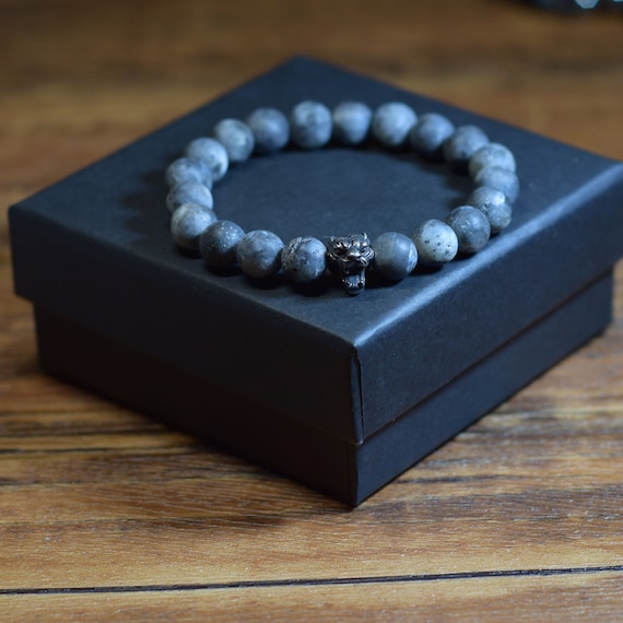 Bracelet Perles Labradorite Et Crâne En Argent 925 - Taille Au Choix - Neuf Avec étiquettes