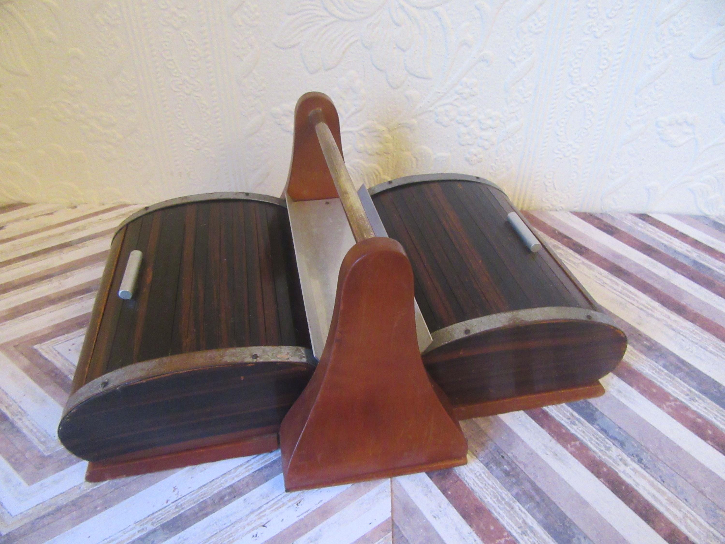 Vintage Roll Top Cigarette Dispenser, Wood and Metal Caddy