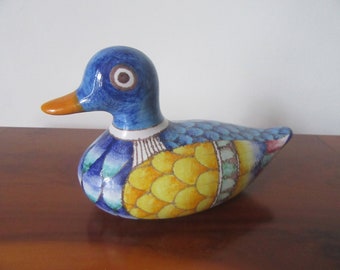 Studio Pottery Stoneware Duck Hand Painted - Signed Piece -Home Decoration - Gift Idea for Duck Lover