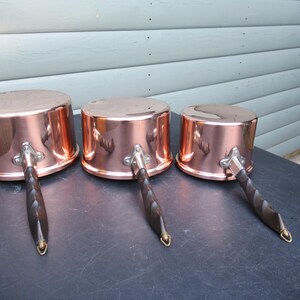 Vintage Copper Saucepans Set of 3 - Bakelite Handles - DECORATIVE USE ONLY - By Jonart, England