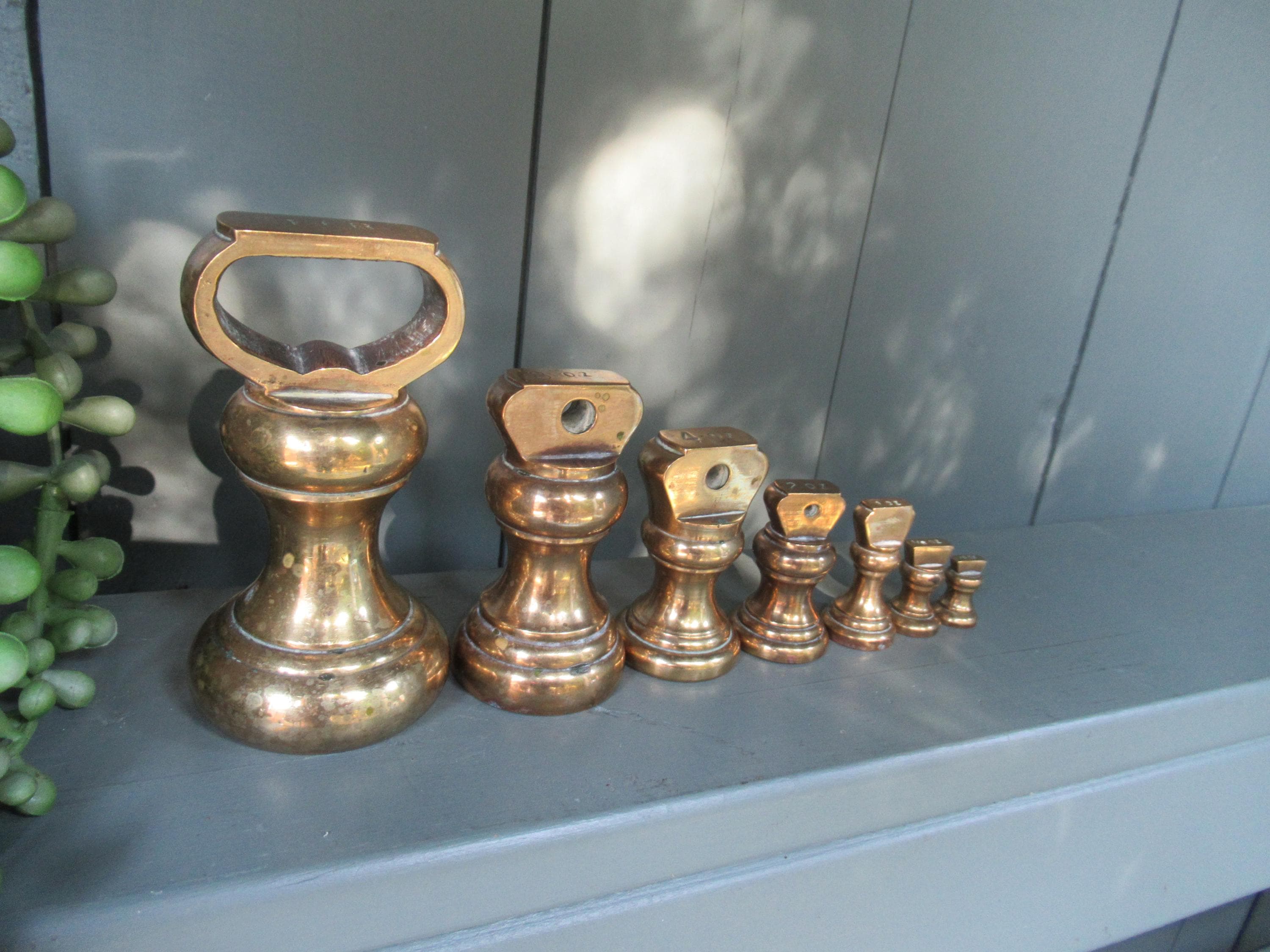 Vintage Set of 7 Brass Bell Imperial Weights 1lb to 1/4oz for Scales ...