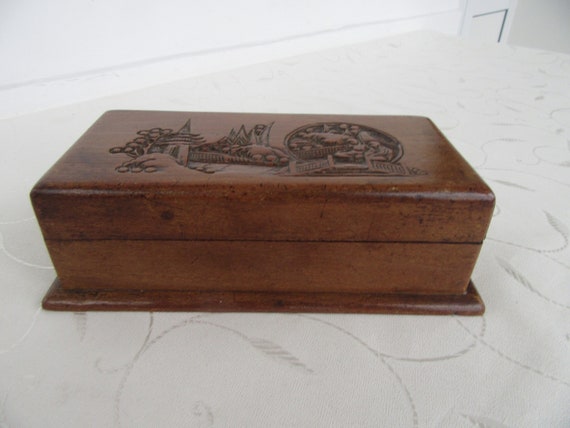Vintage Wooden Box with Hand Carved Hinged Lid- H… - image 3
