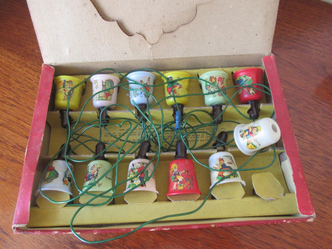 1950's Pifco Christmas Fairy Light Set Nursery Rhymes Vintage Fairy