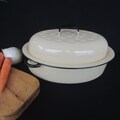 Kockums Sweden - Vintage 1960s Dutch Oven Roaster Enamel Lidded with Cast Iron Base 4 Lt Vintage Enamelware,Made in Sweden