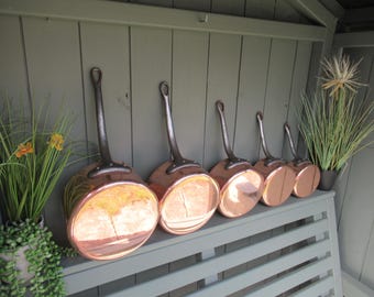 Vintage set of 5 copper saucepans with iron handles - Made in France