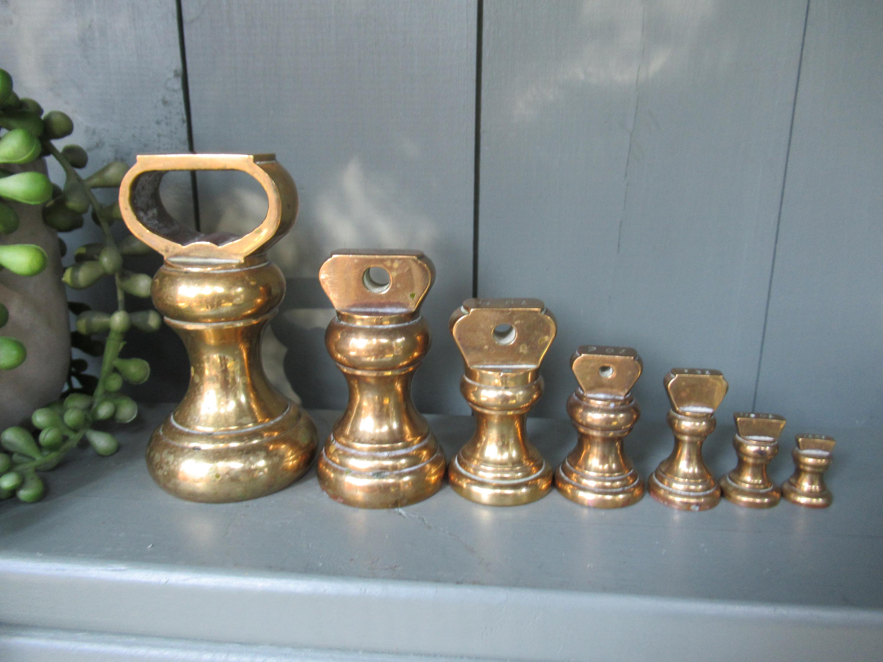 Vintage Set of 7 Brass Bell Imperial Weights 1lb to 1/4oz for Scales ...
