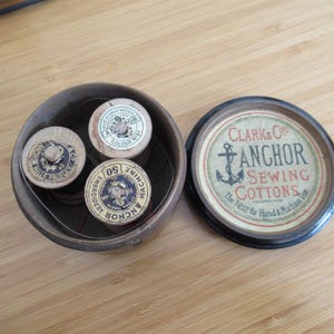 c1880s Anchor Clark & Co's - 3 Spool Thread Container - Sewing Cottons Thread Dispenser Box