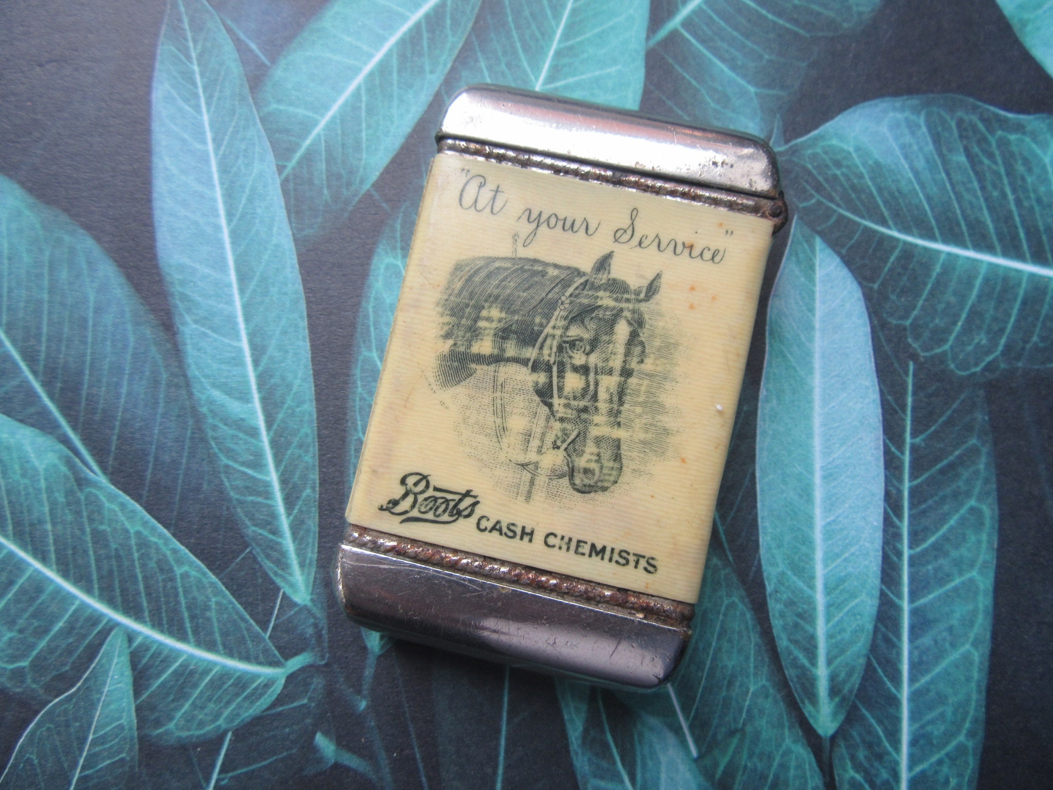 Antique Boots Cash Chemists Advertising Celluloid Match Safe Vesta
