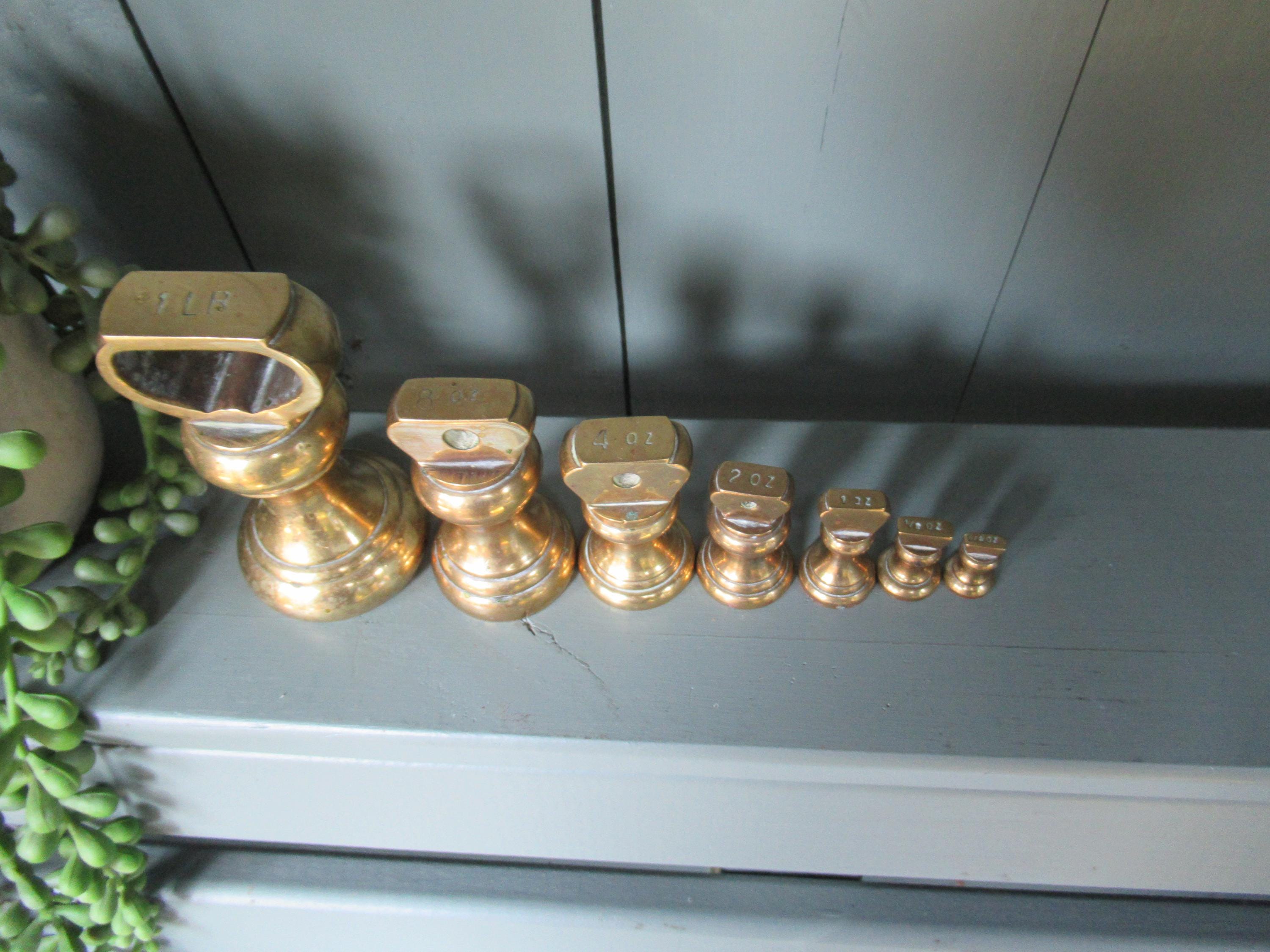 Vintage Set of 7 Brass Bell Imperial Weights 1lb to 1/4oz for Scales ...