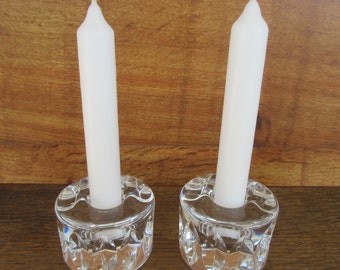 Pair of Vintage Orrefors Sweden Crystal Candle Holders Designed by Sven Palmqvist