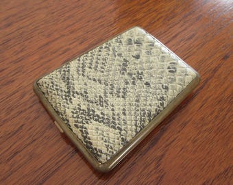 Vintage Faux Snakeskin Cigarette Case, Gold-Tone Collectible