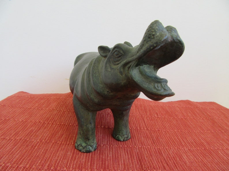 Solid Bronze Hippopotamus Figurine. Bronze Hippo Sculpture Statue