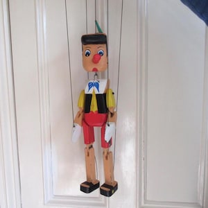 Vintage Marionette pinocchio Large Hand Painted wooden ornament, string puppet- Interior Decoration 19.75&quot; // 50 cm Tall.