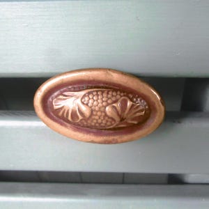 Antique Art Nouveau Brass Door Knob - Leaf Design Oval Period Door Handle