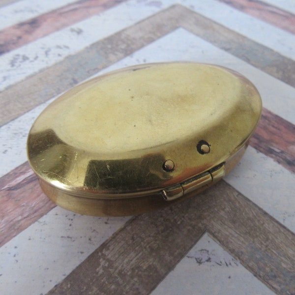 Antique Miners Oval Brass Snuff Box Hinged Lid / Tobacco Tin Box Case