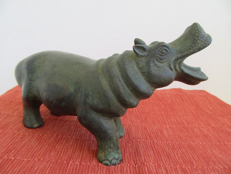 Solid Bronze Hippopotamus Figurine. Bronze Hippo Sculpture Statue