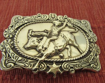 Skull Belt Buckle American Western Bull Rodeo Brass Authentic Baron Buckles 