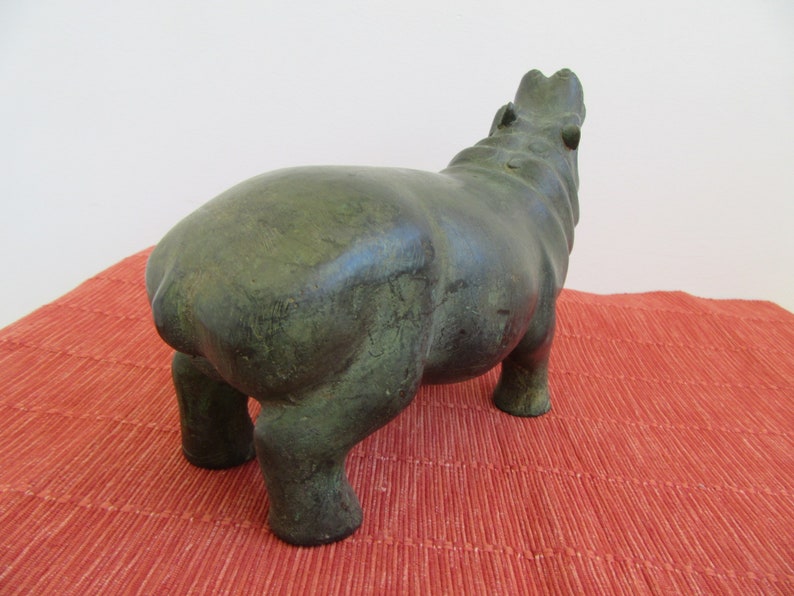 Solid Bronze Hippopotamus Figurine. Bronze Hippo Sculpture Statue
