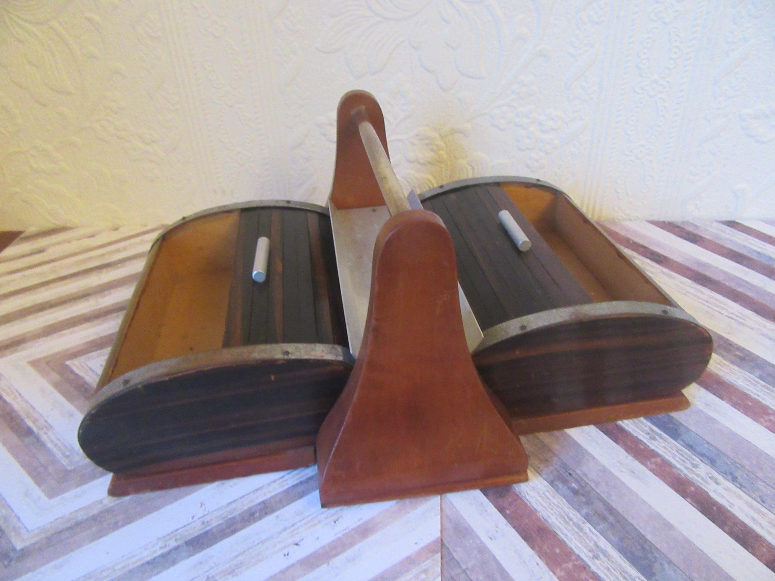 Vintage Roll Top Cigarette Dispenser, Wood and Metal Caddy
