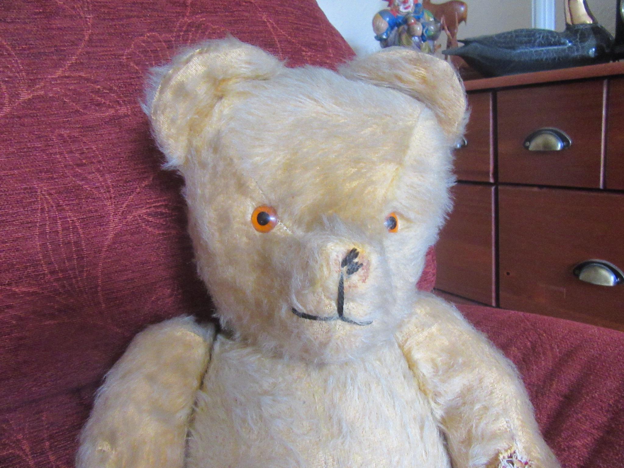 1950年代のチャドバレー産モヘアテディベア、ストロー入り、ジョイント