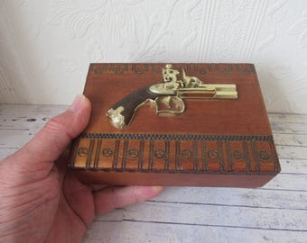 Vintage Wooden Flint Lock Cigarette Box - Joseph Egg No1 Piccadilly London