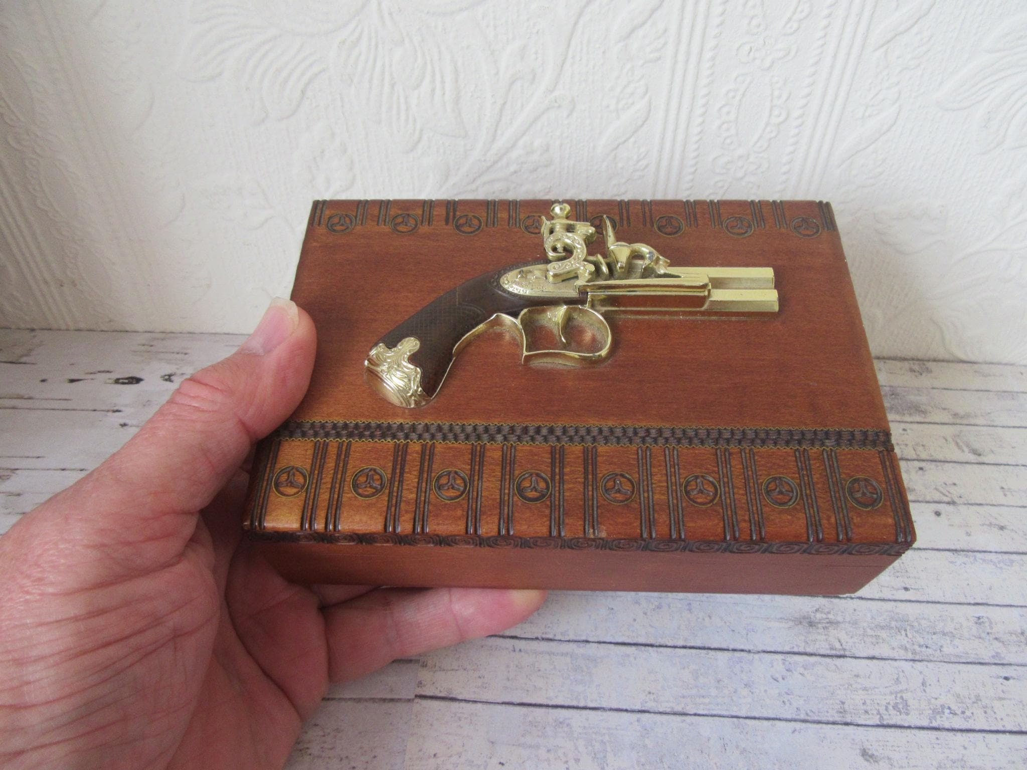 Vintage Wooden Flint Lock Cigarette Box - Joseph Egg No1