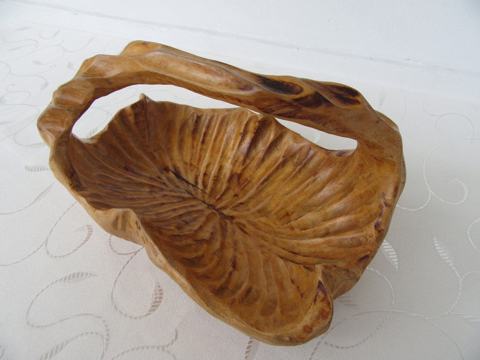Folk Art Hand Carved Wood Curvy Style Basket Fruit Bowl with Etsy