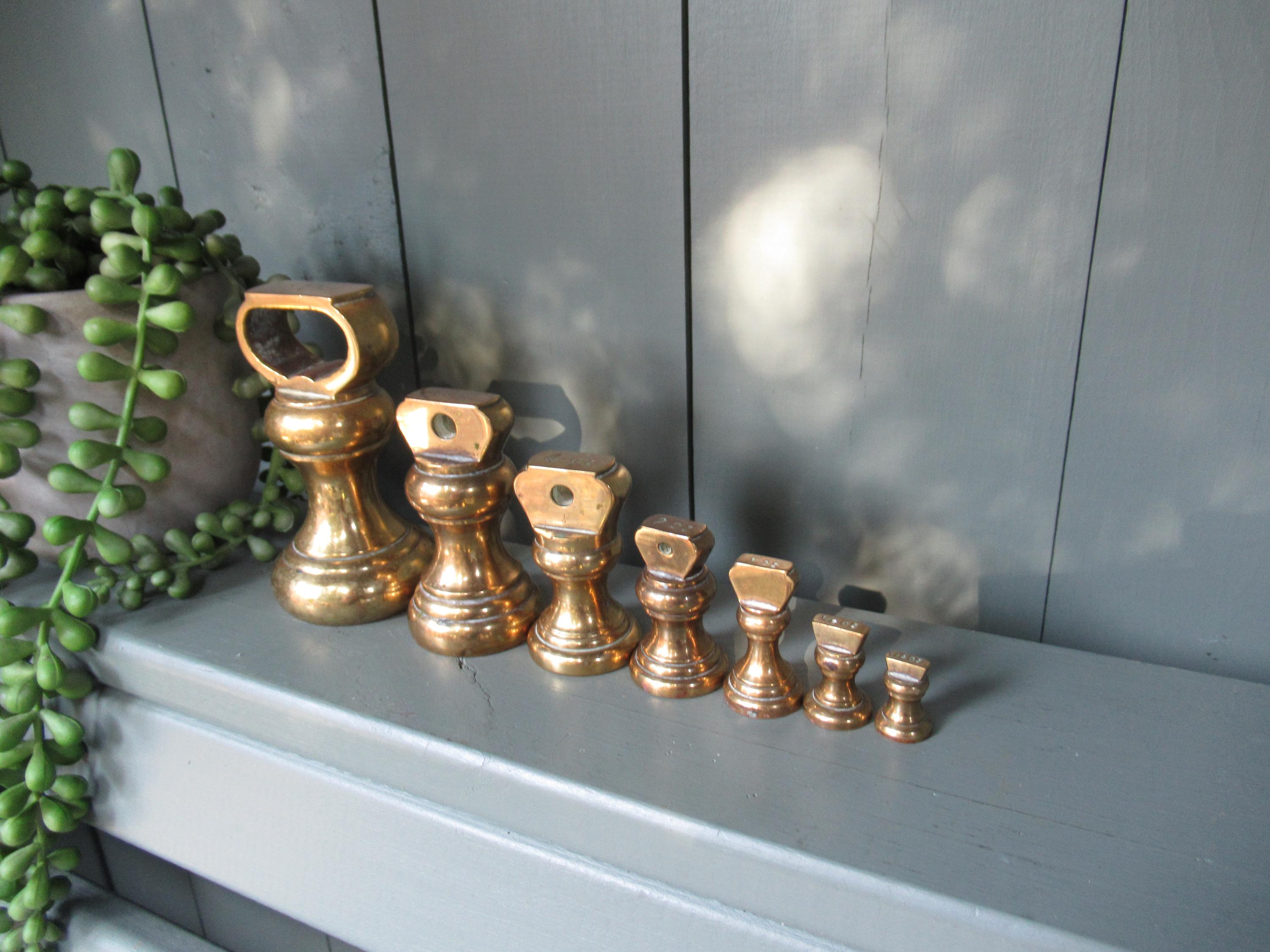Vintage Set of 7 Brass Bell Imperial Weights 1lb to 1/4oz for Scales ...