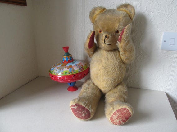 1950年代のチャドバレー産モヘアテディベア、ストロー入り、ジョイント