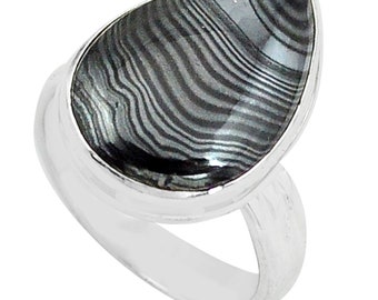 Natural Crown of Silver Psilomelane Unique Jewelry Solid 925 Sterling Silver Ring Size 8